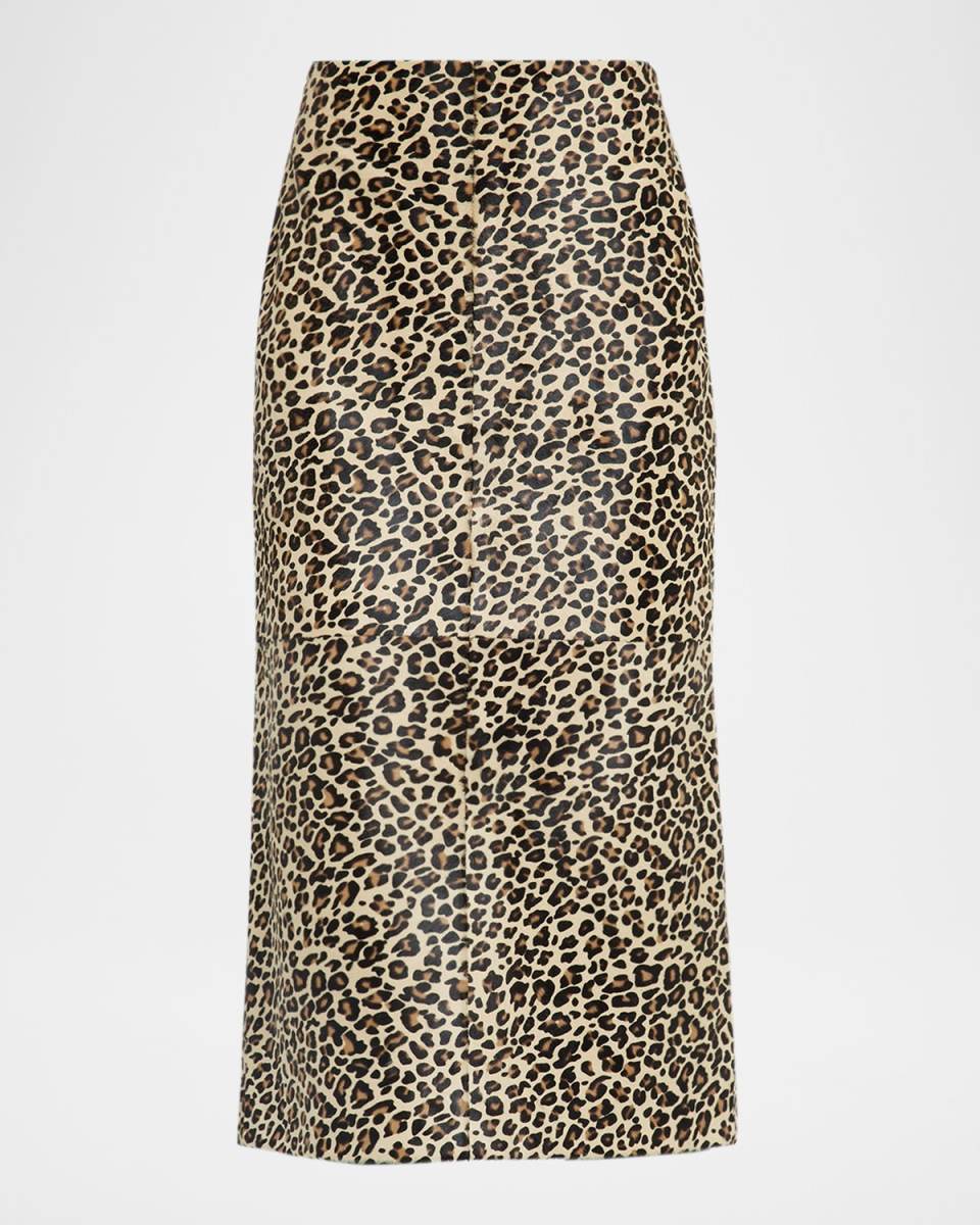 Leopard-Print Pony Hair Midi Skirt